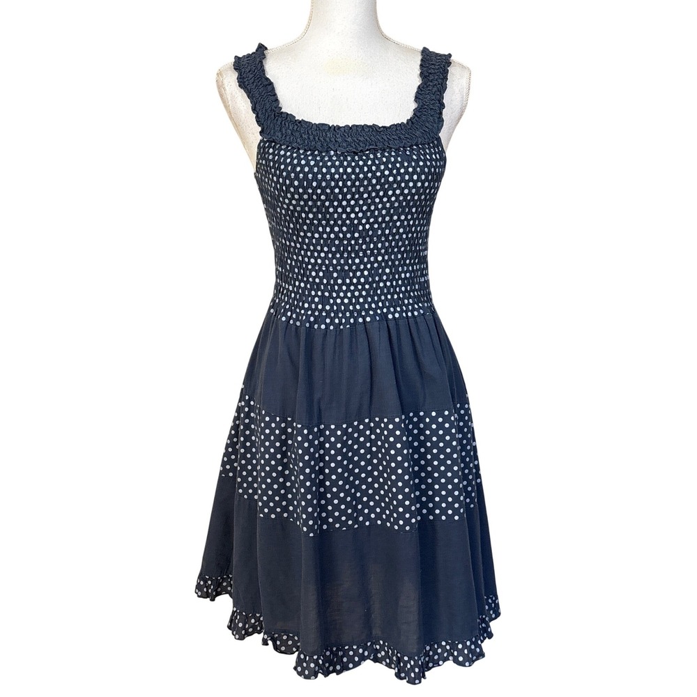 Talia Benson Navy Polka Dot Cotton sundress, Italy, small, cottagecore, coastal